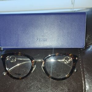 Fendi Tortoise Cat-Eye Glasses with Blue Case